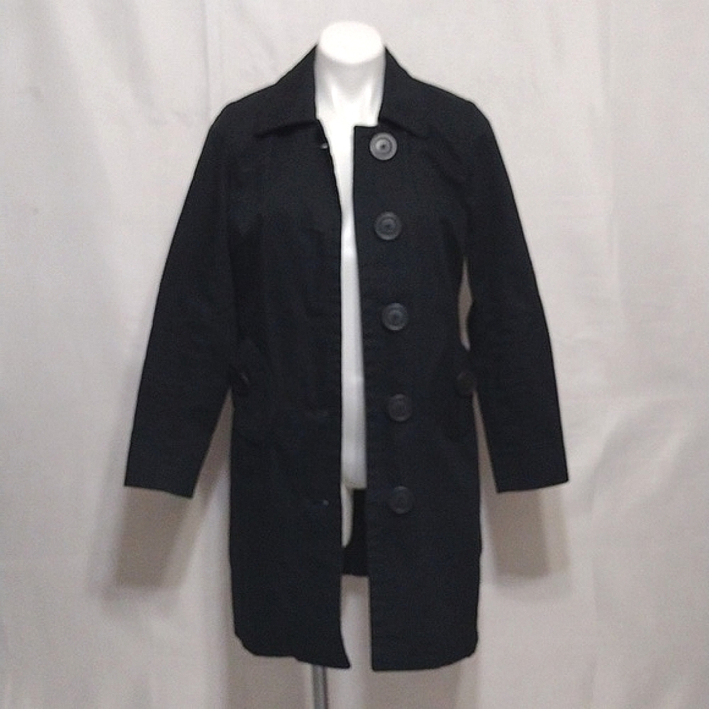 INC Black Cotton Trench Coat Small Lightweight Button Front Spring Fall Jacket - Picture 6 of 16